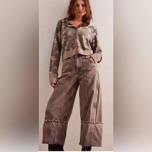 FP We The Free - Olsen Cuffed Crop Barrel Jeans in Slate